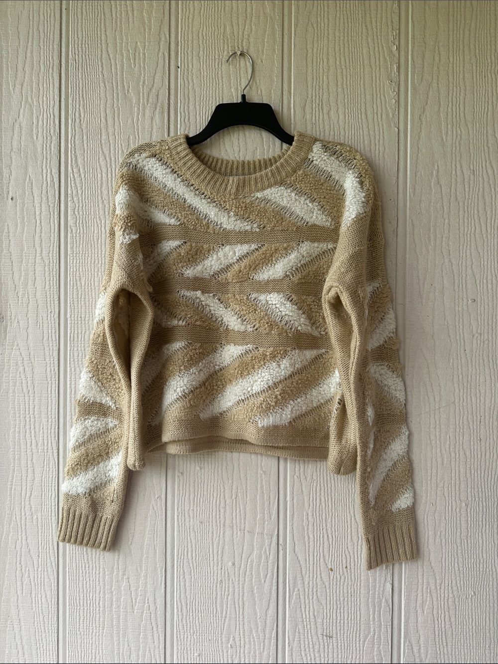 John + Jenn Beige Textured Fuzzy Crewneck Sweater